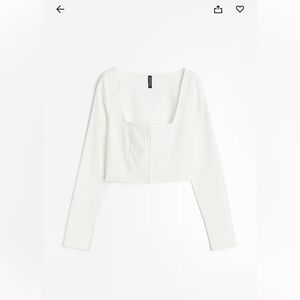 H&M White Long Sleeve Square Neck Blouse